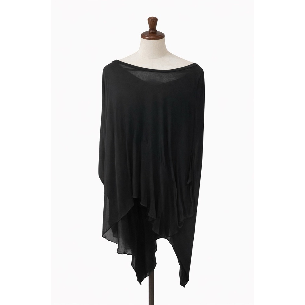 Anne Fontaine Paris Maisie Black Silk Blend Asymmetrical Hem Top Poncho One Size